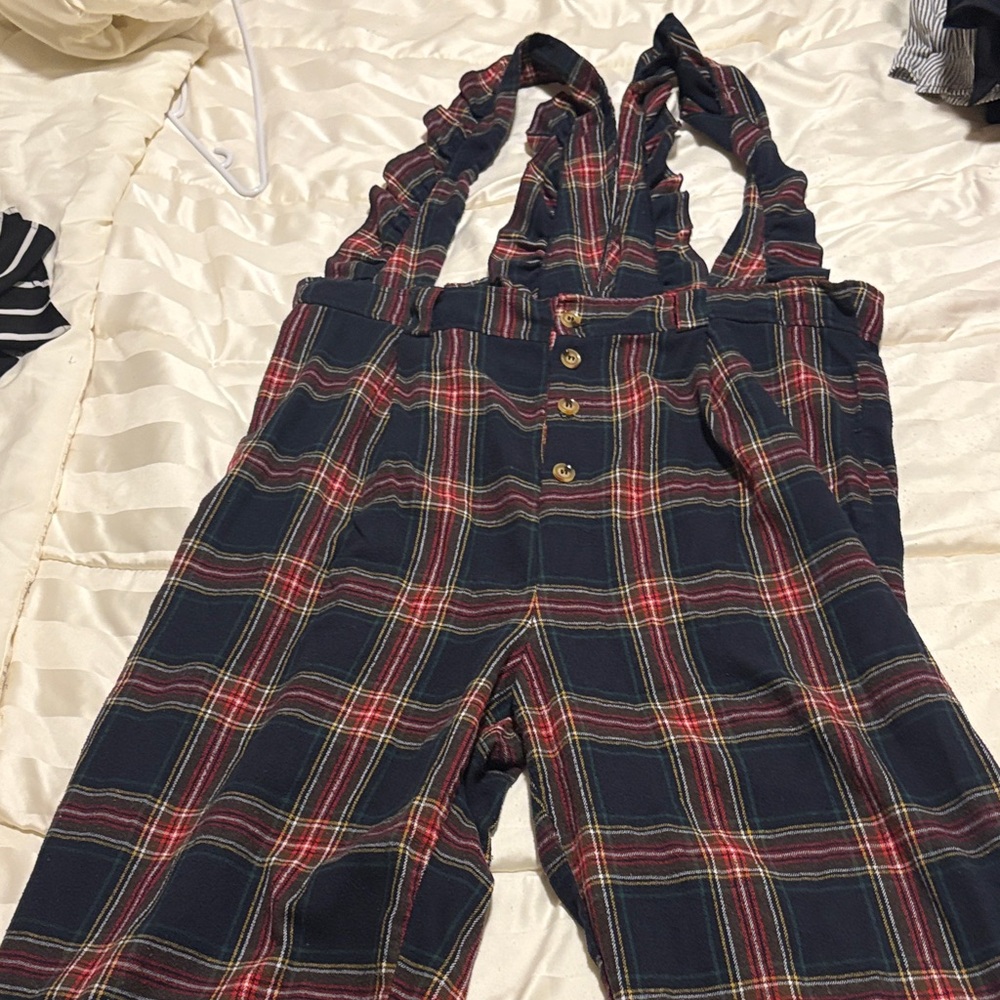 SHEIN Plaid Women Jeans Overalls - Red and Blue